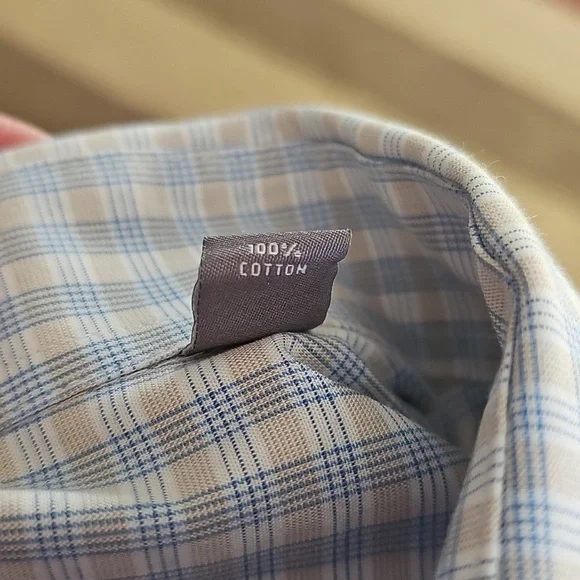 Michael Kors Slim Fit Blue Tan Button Down Dress Shirt Mens Size XL 17-1/2 34-35 - Picture 13 of 13